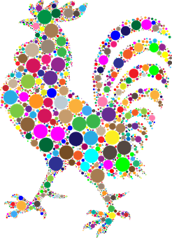Colorful Circle Mosaic Rooster Art PNG with transparent background