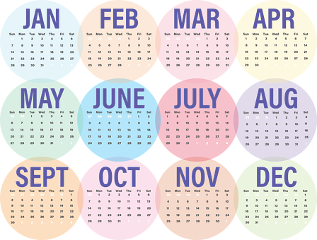 Colorful Circular Yearly Calendar