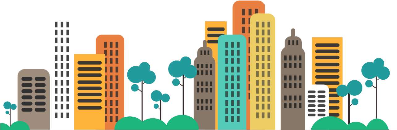 Colorful City Skyline Illustration PNG image with a transparent background, free high-resolution download