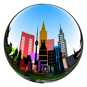 Colorful Cityscape Fisheye View PNG with transparent background
