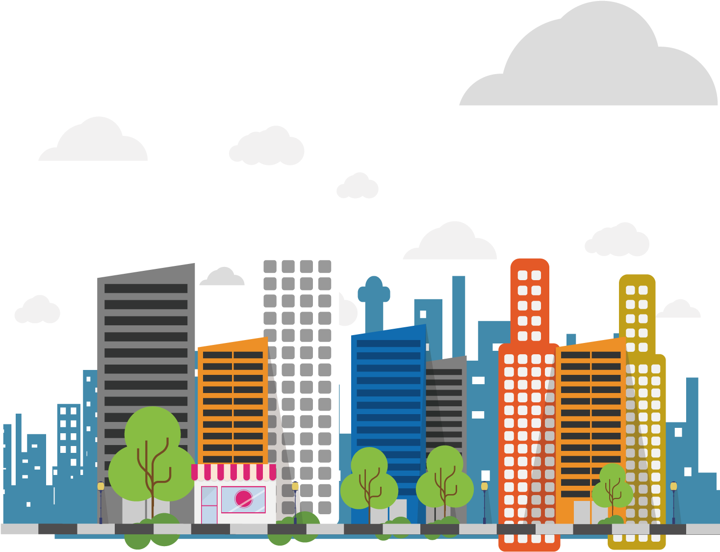 Colorful Cityscape Illustration PNG image with a transparent background, free high-resolution download