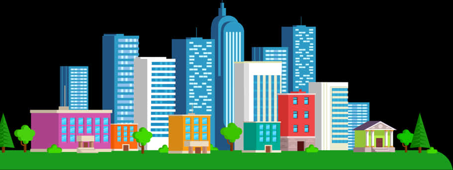 Colorful Cityscape Vector Illustration PNG image with a transparent background, free high-resolution download