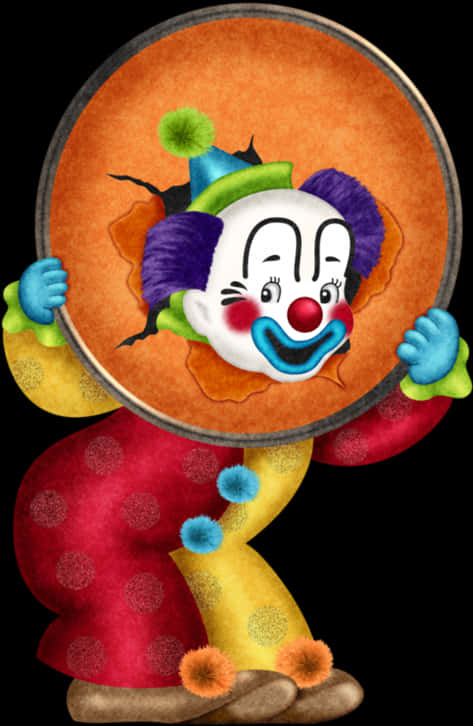 Colorful Clown Peeking Through Circus Hoop PNG with transparent background
