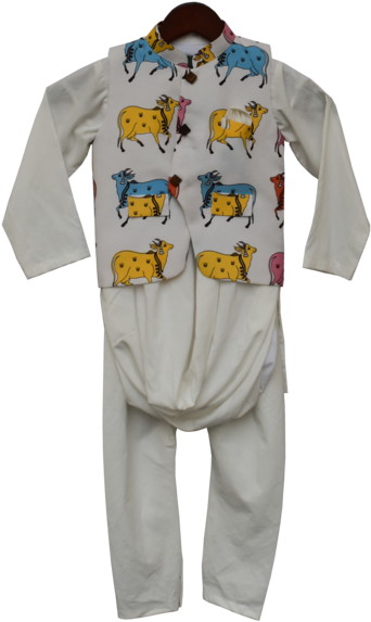 Colorful Cow Print Kurta Pajama Set