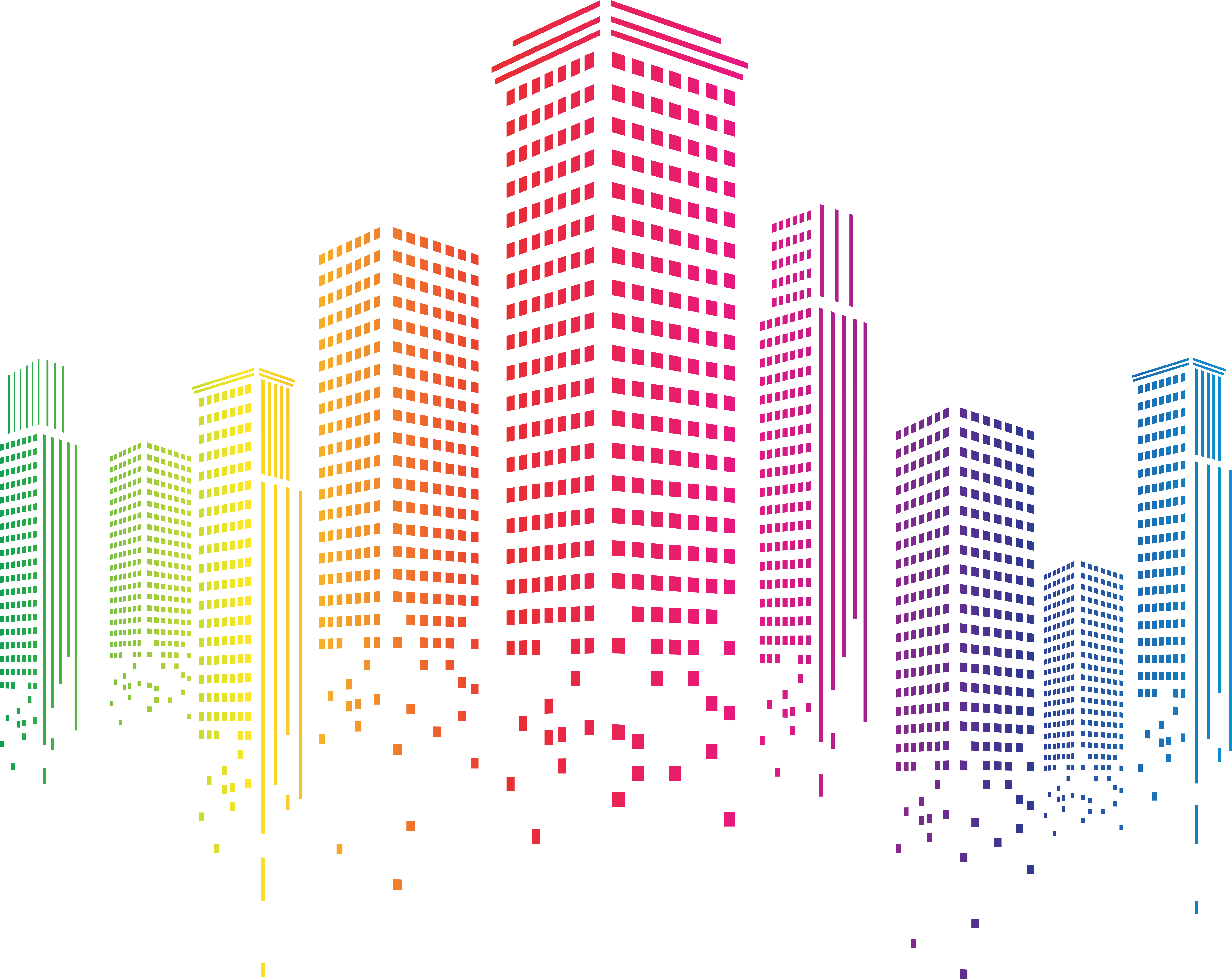 Colorful Digital Cityscape Illustration PNG image with a transparent background, free high-resolution download