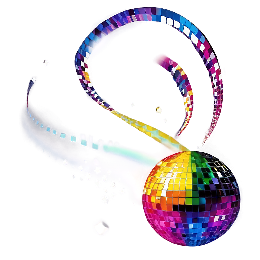 Colorful Disco Ballwith Ribbon Trail