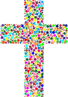 Colorful Dot Mosaic Cross PNG with transparent background