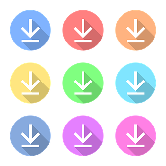 Colorful Download Icons Set PNG with transparent background