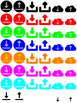 Colorful Download Upload Icons Set PNG with transparent background
