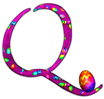 Colorful Easter Egg Letter Q PNG with transparent background