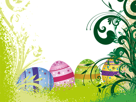 Colorful Easter Eggs Floral Background PNG with transparent background