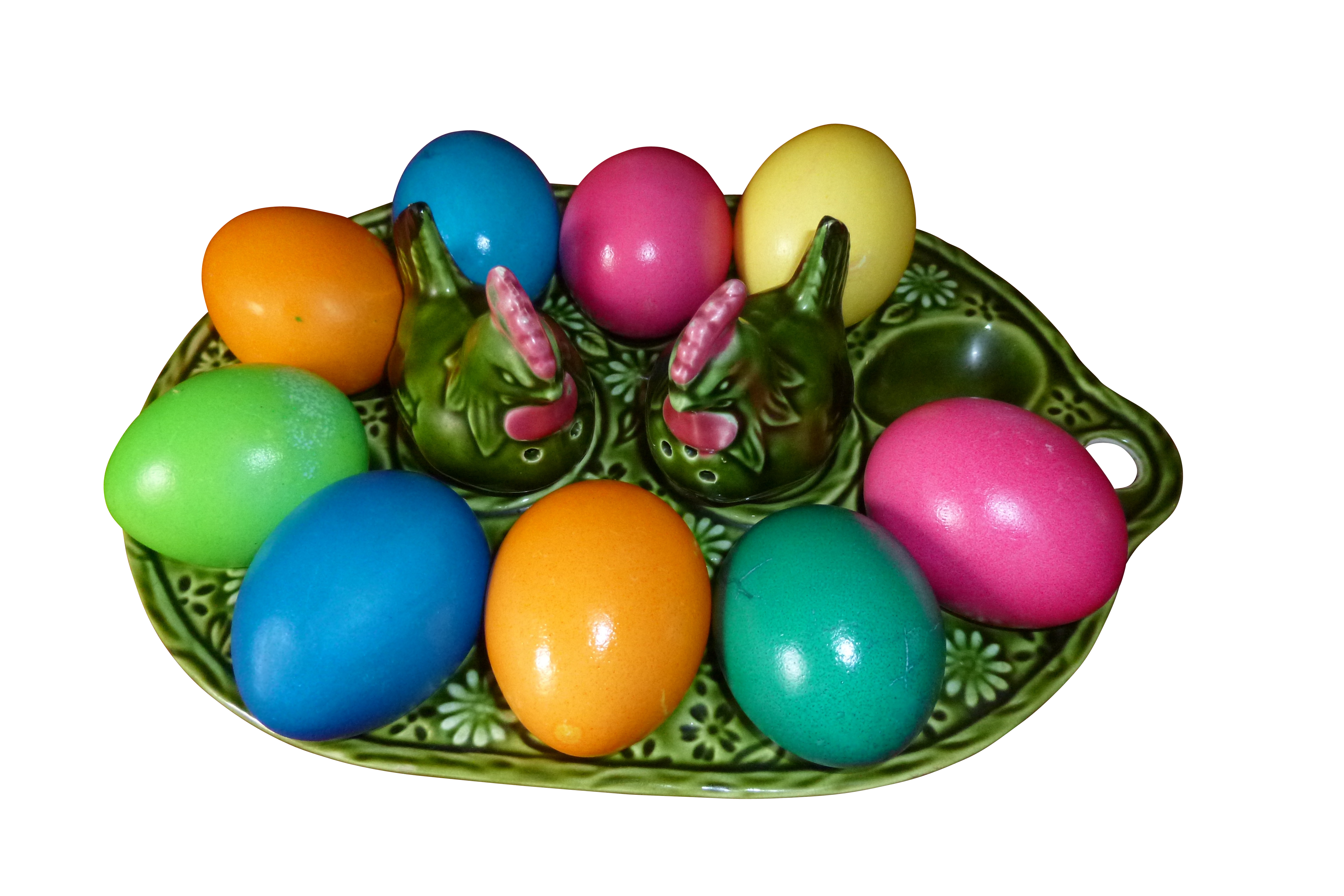 Colorful Easter Eggson Ceramic Bunny Plate PNG with transparent background