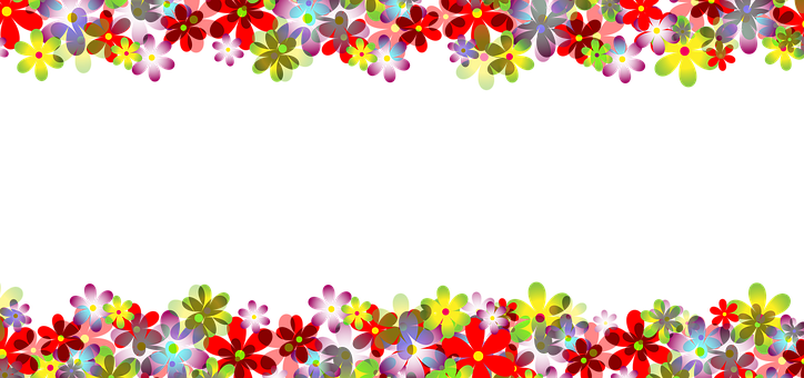 Colorful Floral Border Black Background PNG with transparent background