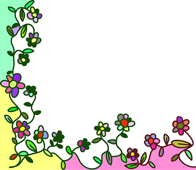 Colorful Floral Corner Border Graphic PNG with transparent background