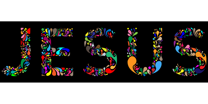 Colorful Floral Jesus Name Design PNG with transparent background