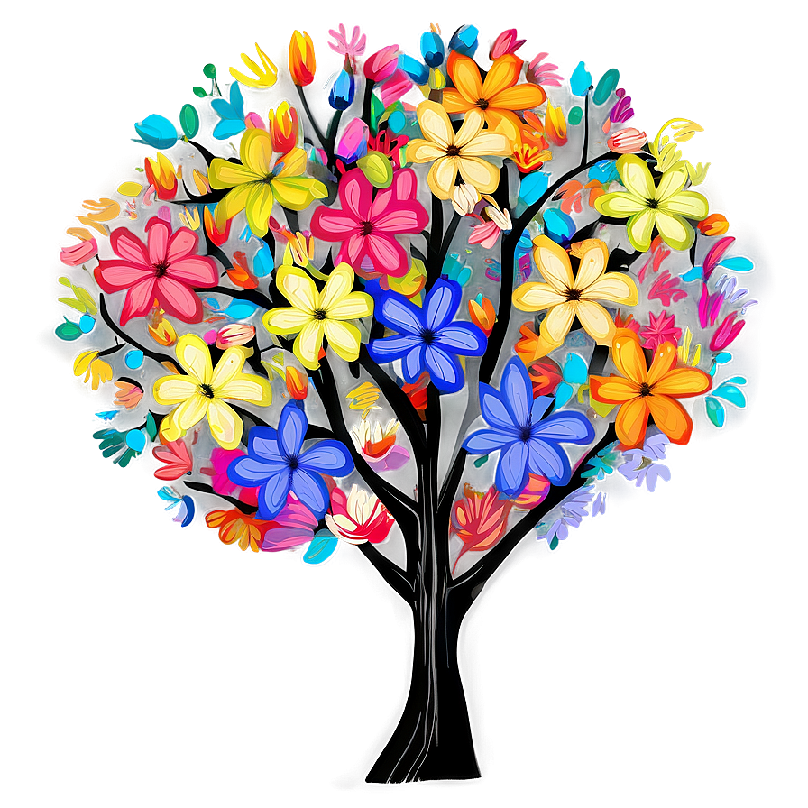 Colorful Flower Tree Drawing Png Tvn