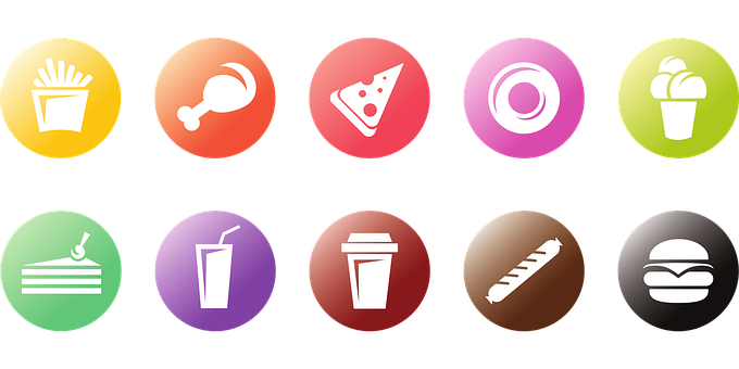 Colorful Food Icons Set PNG image with a transparent background, free high-resolution download