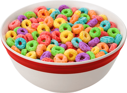 Colorful Fruit Flavored Cerealin Bowl PNG with transparent background