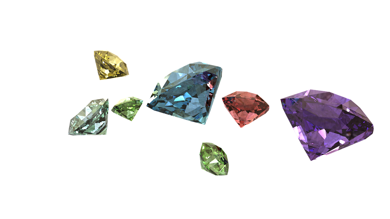 Colorful Gemstones Floating Transparent Background PNG with transparent background