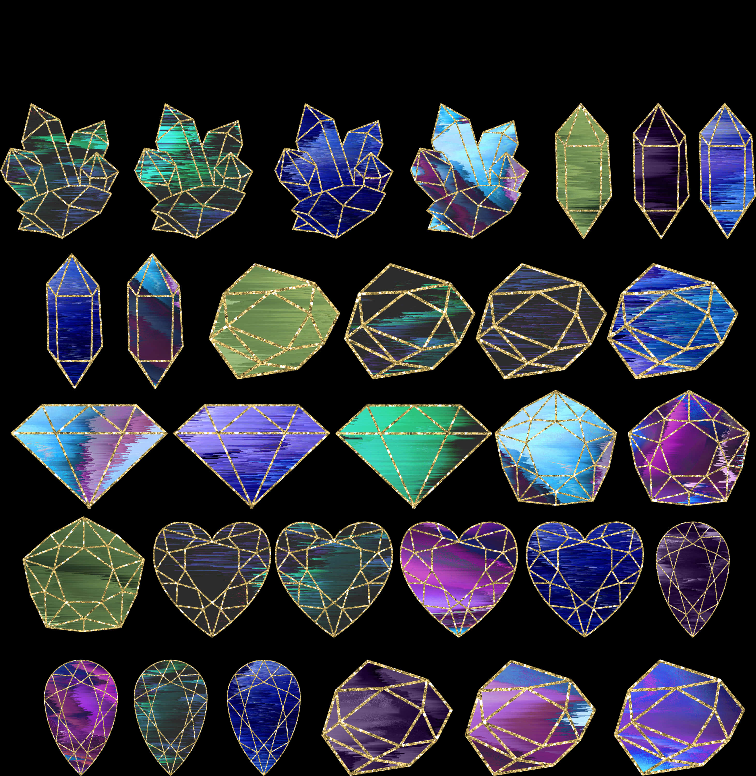 Colorful_ Geometric_ Crystals_ Collection PNG with transparent background