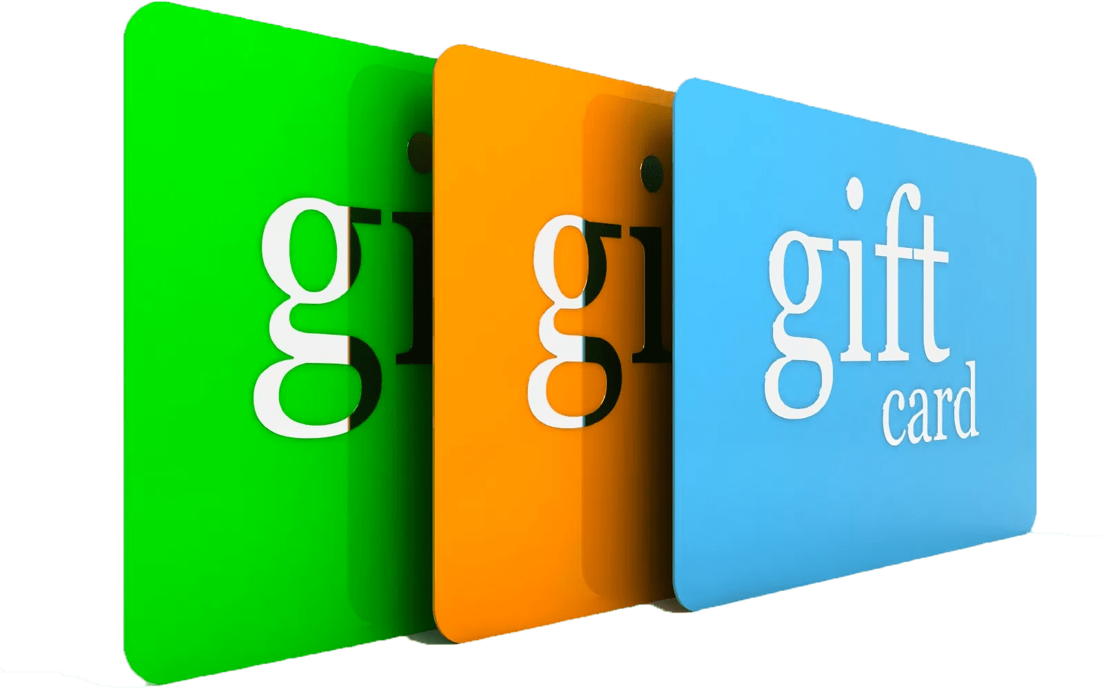 Colorful Gift Cards Display PNG image with a transparent background, free high-resolution download