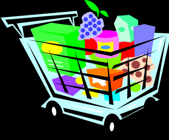 Colorful Grocery Shopping Cart PNG image with a transparent background, free high-resolution download