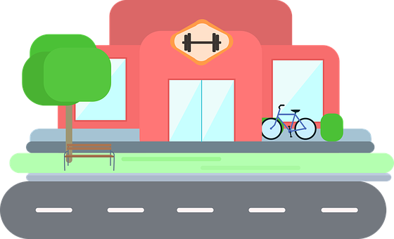 Colorful Gym Facade Illustration PNG with transparent background