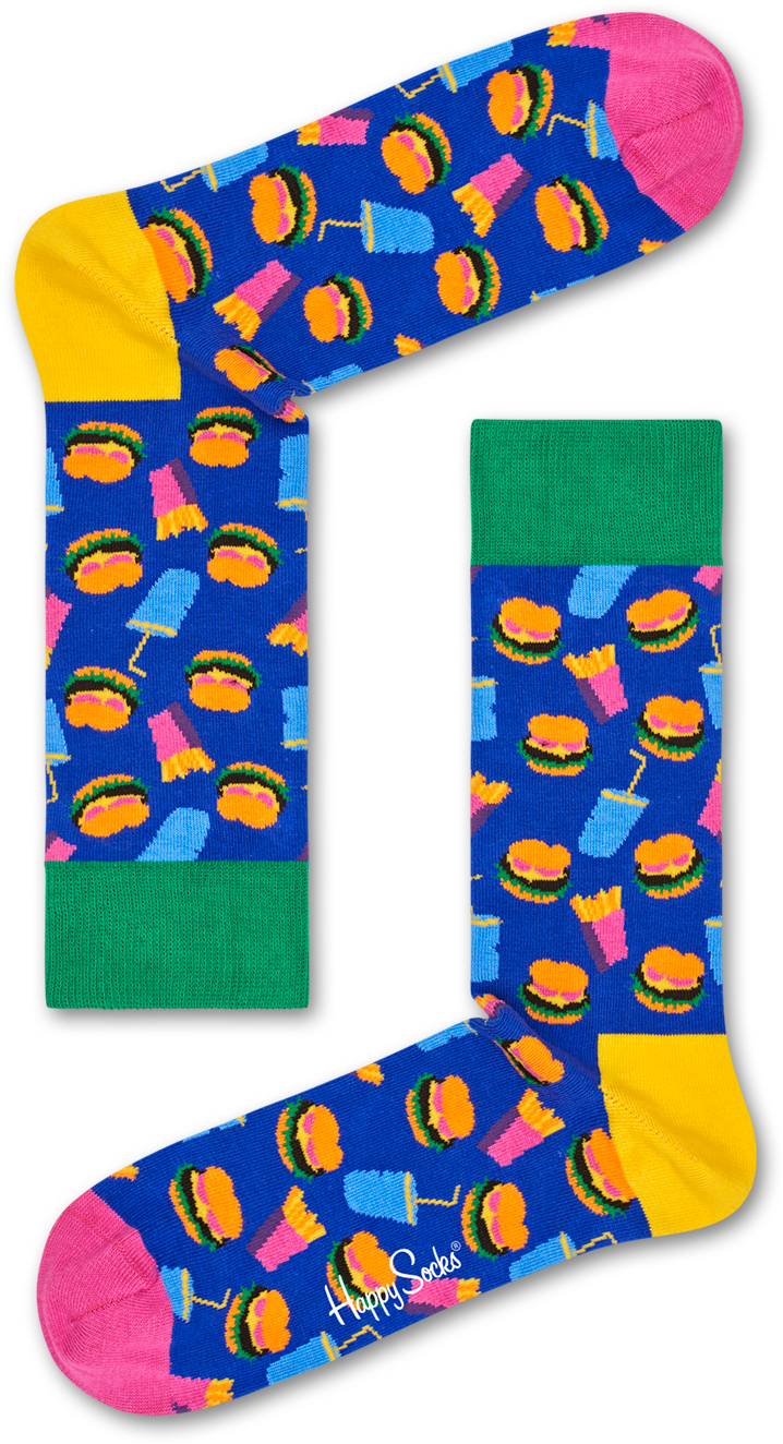 Colorful Hamburger Pattern Socks PNG with transparent background