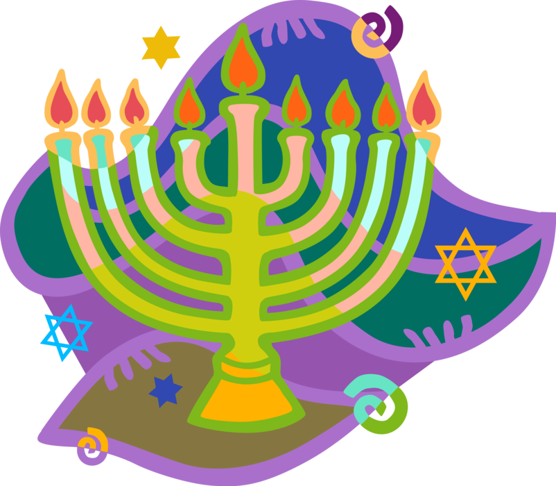 Colorful Hanukkah Menorahand Dreidels Illustration