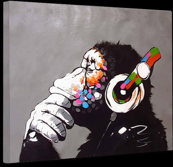 Colorful Headphones Gorilla Art PNG with transparent background
