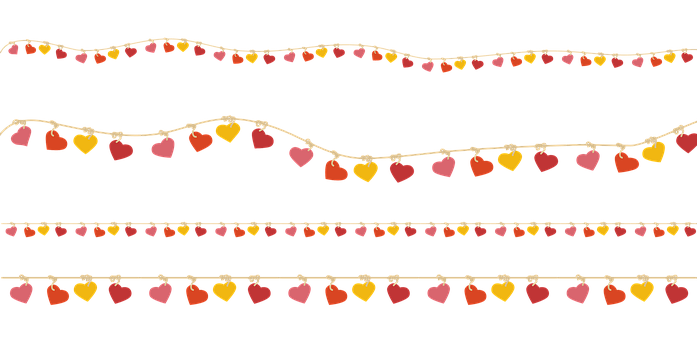 Colorful Heart Garlands Black Background PNG with transparent background