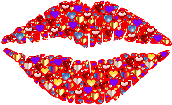 Colorful Hearts Lips Graphic PNG with transparent background