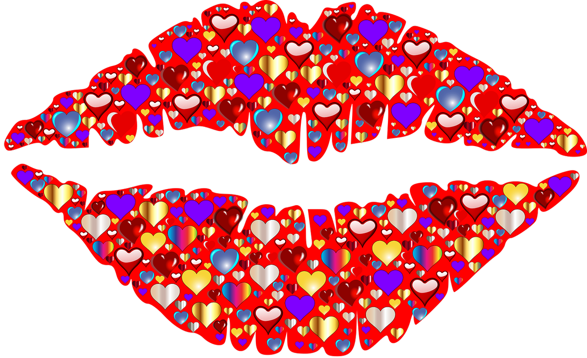 Colorful Hearts Lips Illustration PNG with transparent background