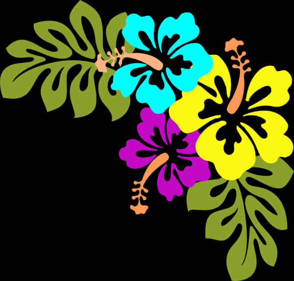 Colorful Hibiscus Vector Floral Design