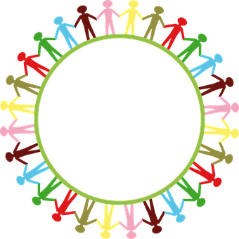 Colorful Human Chain Around Black Circle PNG with transparent background
