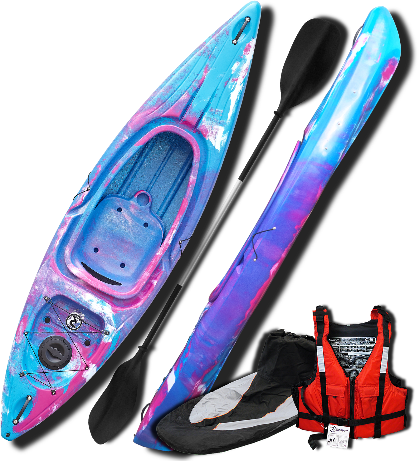 Colorful Kayakand Gear Set PNG with transparent background