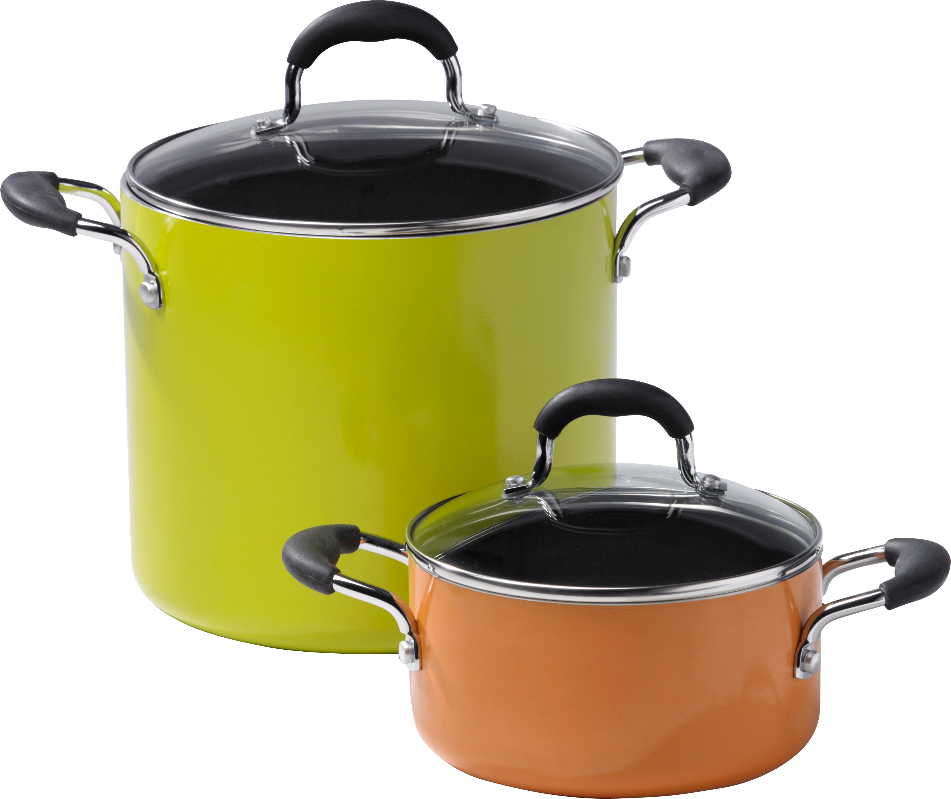 Colorful Kitchen Pots Black Background PNG with transparent background