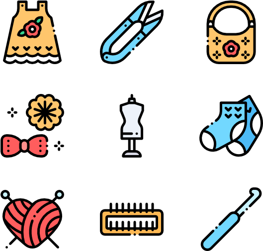 Colorful Knitting Icons Set