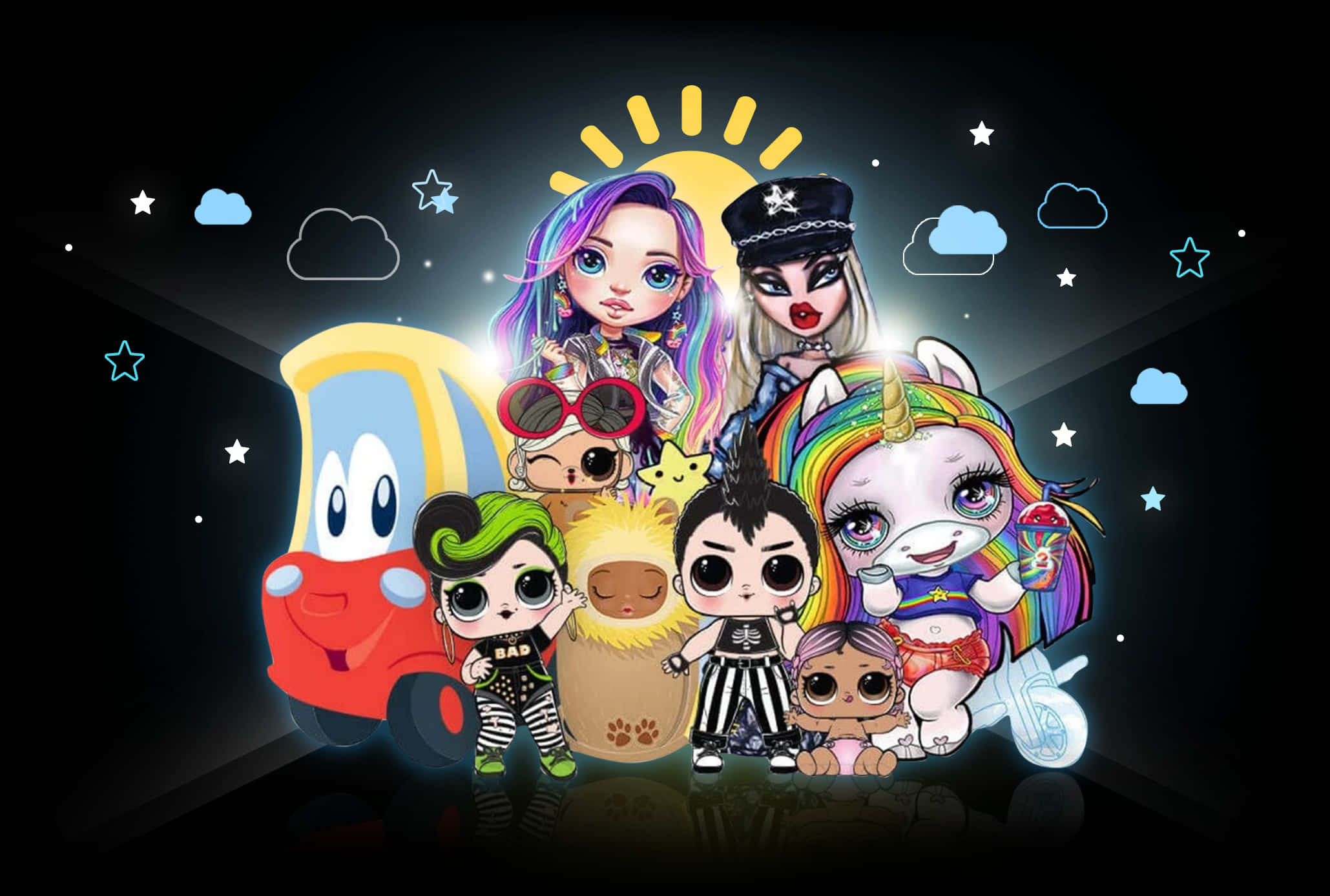 Colorful L O L Dolls Group Illustration