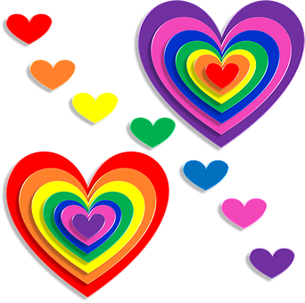 Colorful Layered Hearts Black Background PNG with transparent background