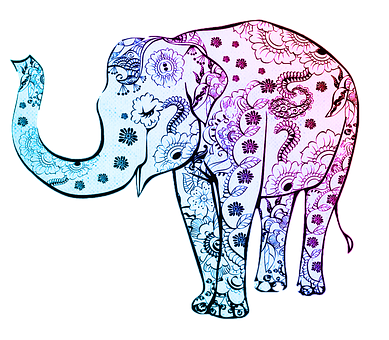Colorful Mandala Elephant Illustration PNG with transparent background