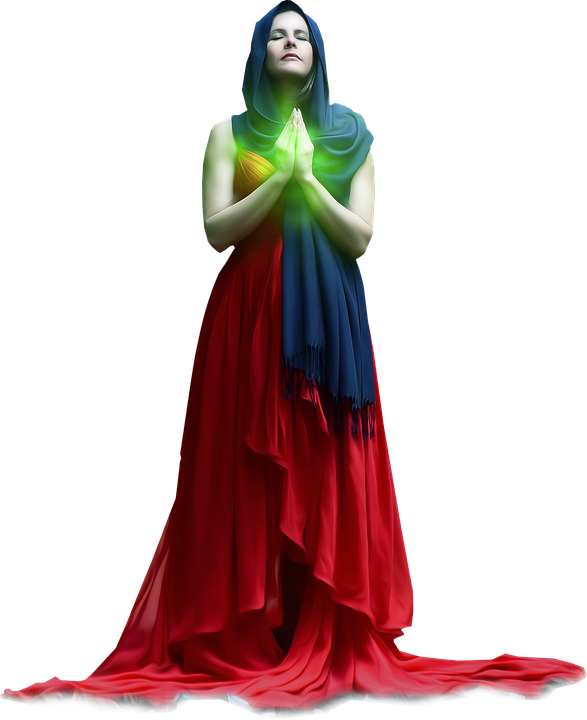 Colorful Meditation Womanin Red Dress