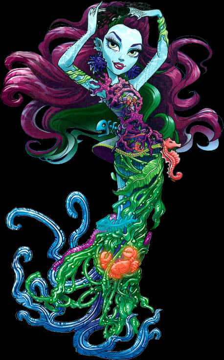 Colorful_ Mermaid_ Animated_ Character PNG with transparent background
