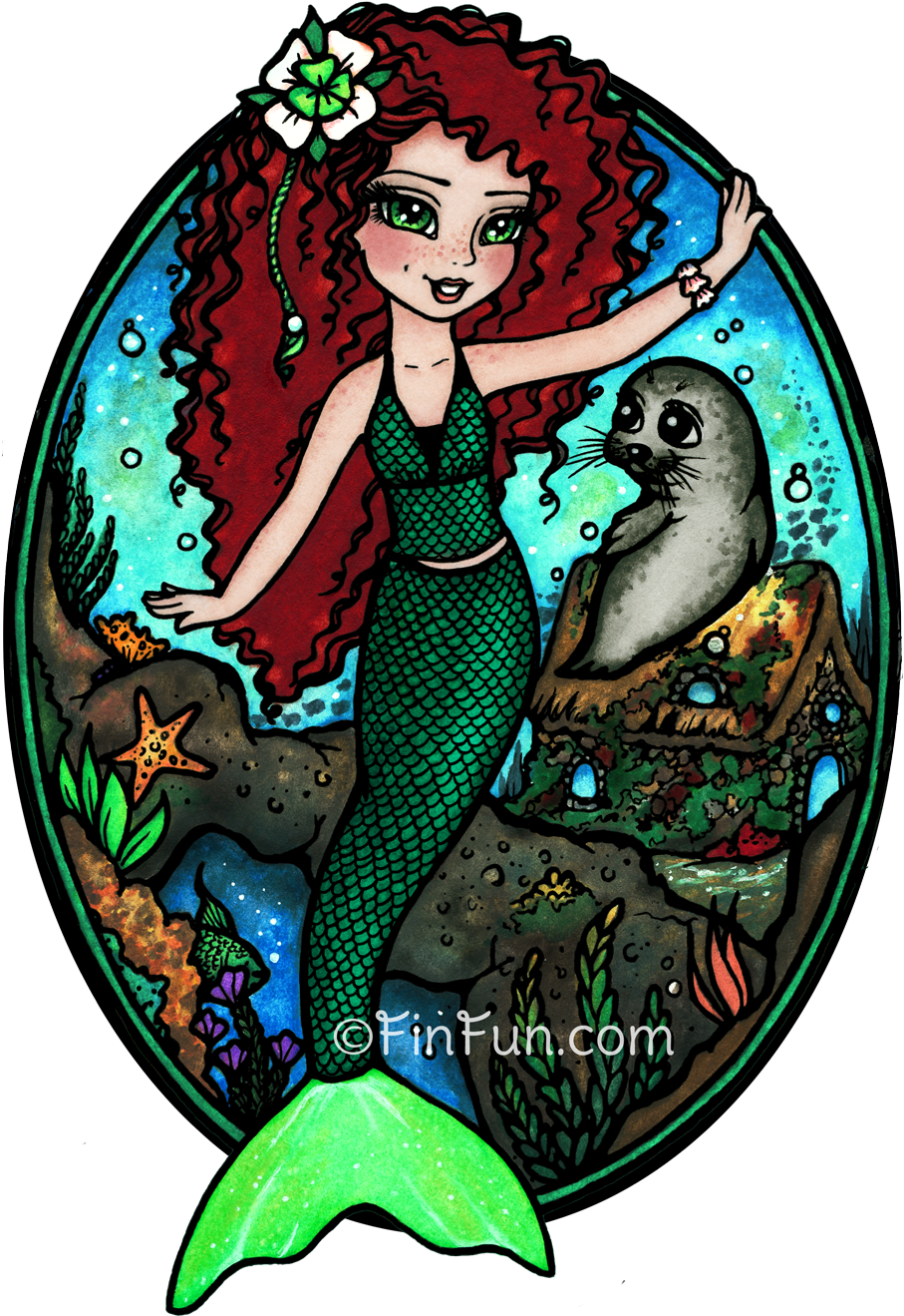 Colorful Mermaidand Seal Friendship