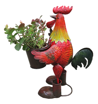 Colorful Metal Rooster Planter PNG with transparent background