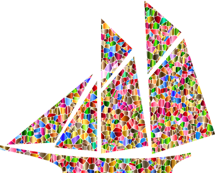Colorful Mosaic Sailboat Artwork PNG image with a transparent background, free high-resolution download