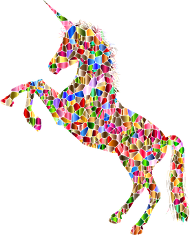 Colorful Mosaic Unicorn PNG with transparent background