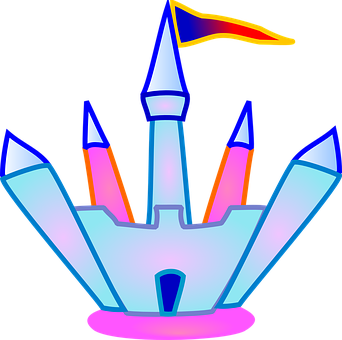 Colorful Neon Castle Illustration PNG with transparent background