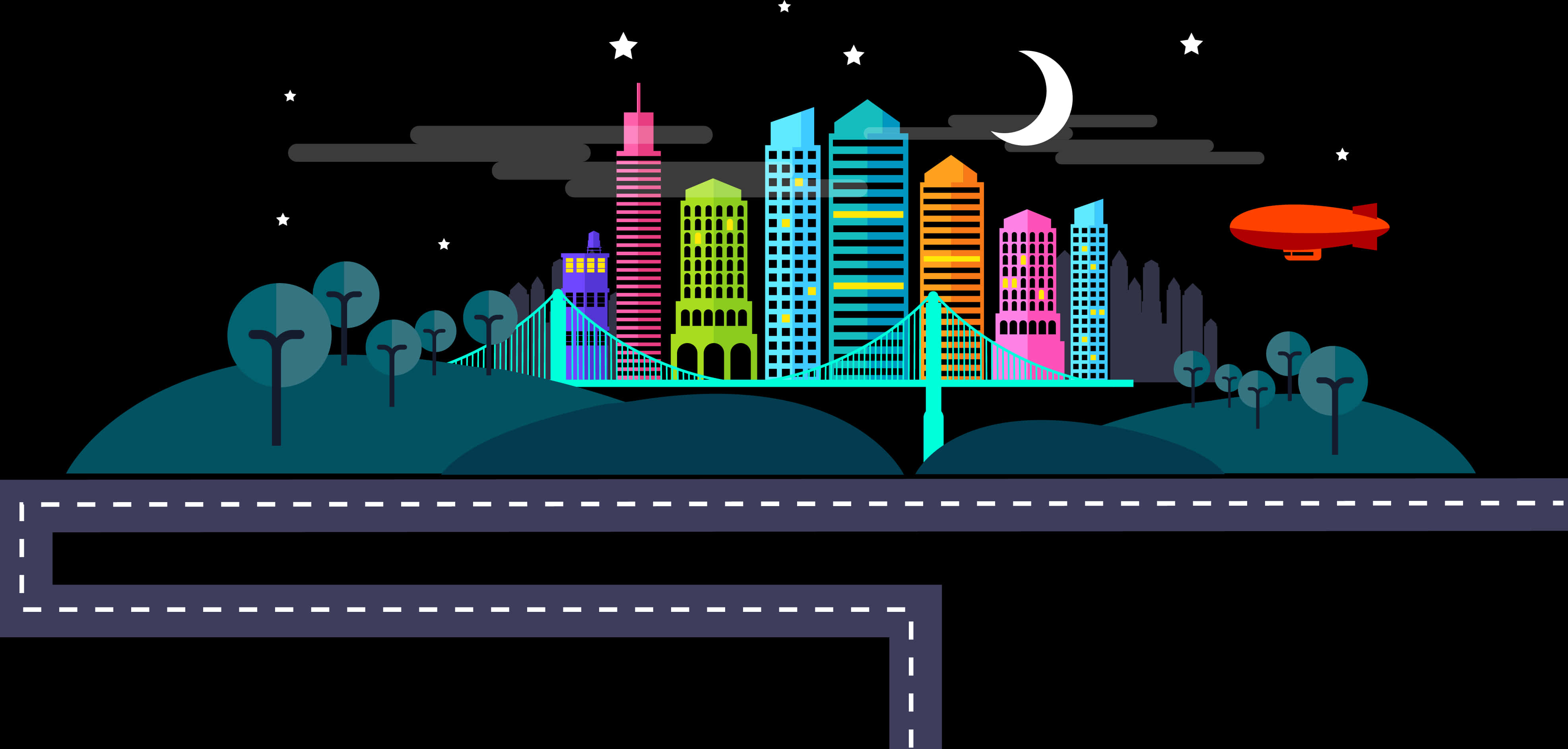 Colorful Nighttime Cityscape Vector