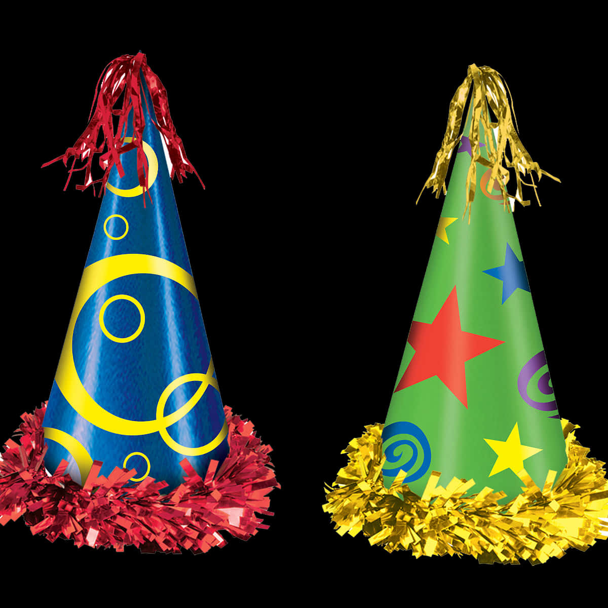 Colorful Party Hats Isolatedon Black PNG with transparent background